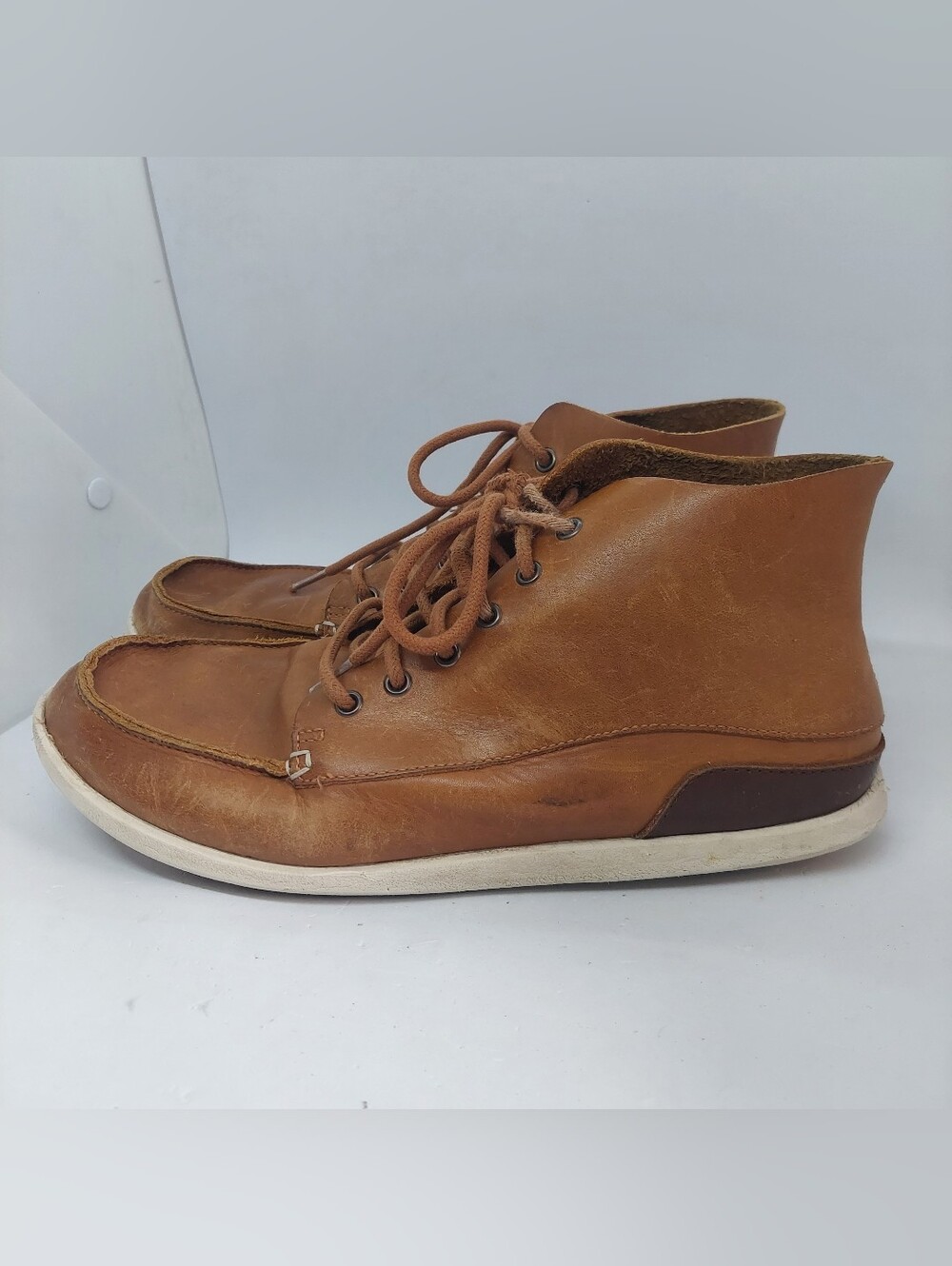 OluKai Nalukai Ankle Boots Mens Size 10 Casual Classic Brown Tan Leather Lace-up